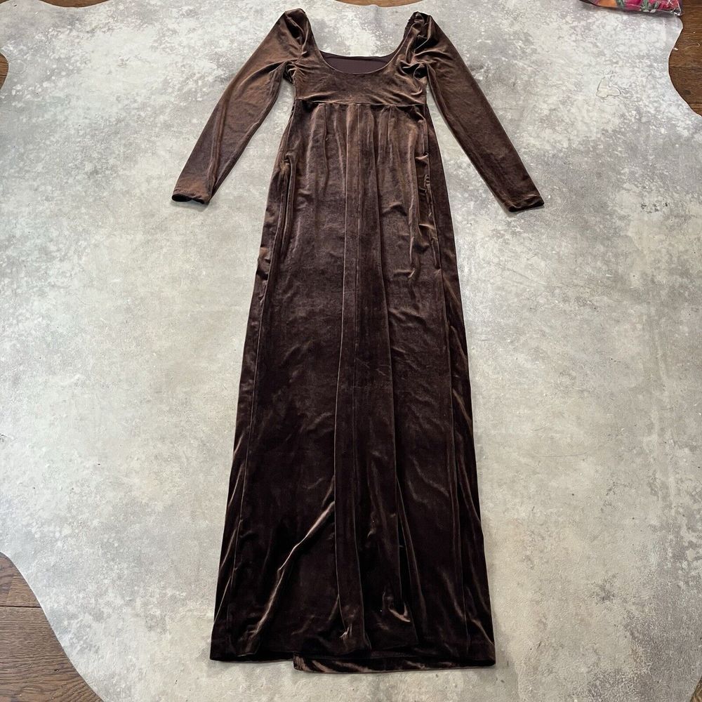 BHLDN Dress Womens Small Brown Bella Long-sleeve Scoop-neck Side-slit - Picture 5 of 9